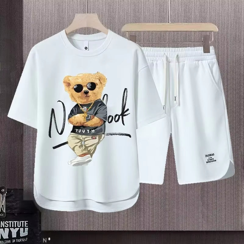 2023 Summer Men Clothing Tracksuit Sets Japan Fashion Harajuku Tracksuit Men 2 Piece Set Casual Short Sleeve T Shirts+Shorts