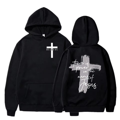 Women/Men Christian Faith Essential Hoodies There Is Power in the Name of Jesus Graphic Hoodie Unisex Cross Faiths Sweatshirts