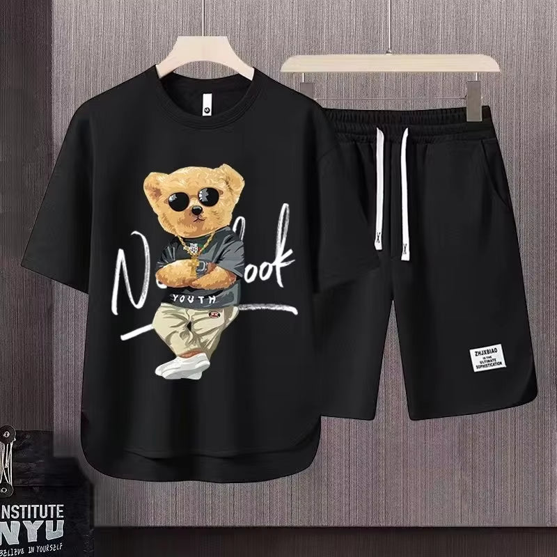 2023 Summer Men Clothing Tracksuit Sets Japan Fashion Harajuku Tracksuit Men 2 Piece Set Casual Short Sleeve T Shirts+Shorts