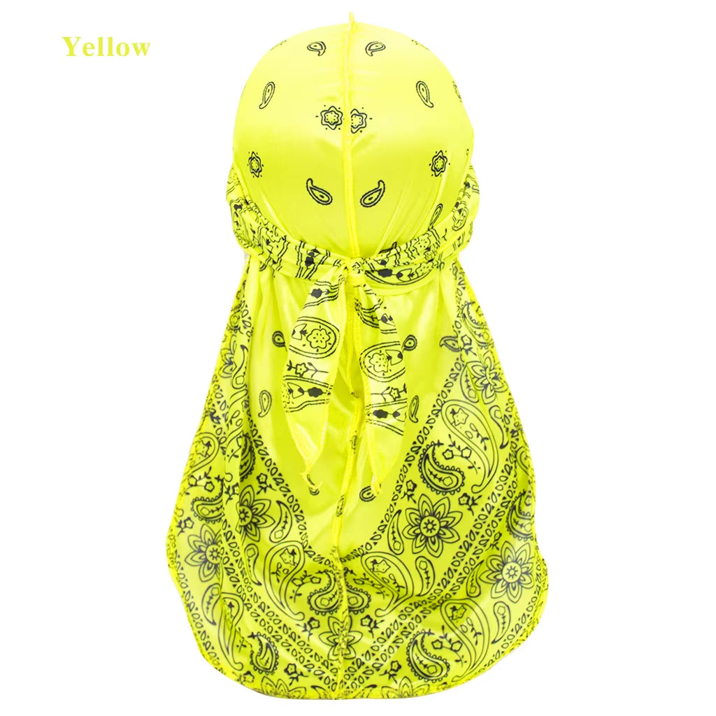 Amoeba Silky Durags Extra Long Tail Colorful 360 Waves Doo Rag for Men Durag Capwide Straps Durag Cap Silky Satin Durag Bandana