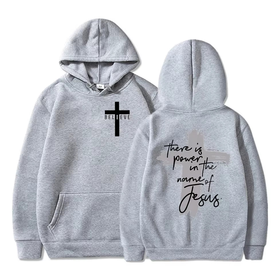 Women/Men Christian Faith Essential Hoodies There Is Power in the Name of Jesus Graphic Hoodie Unisex Cross Faiths Sweatshirts