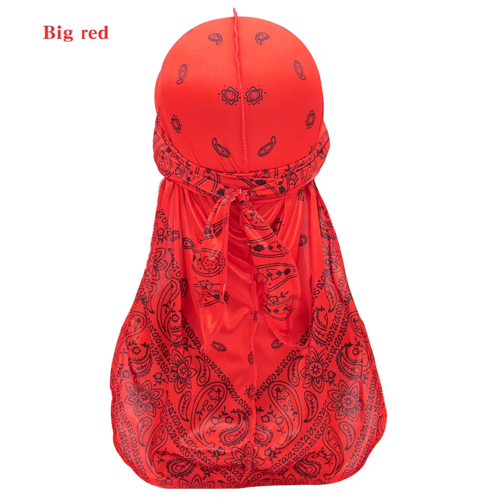 Amoeba Silky Durags Extra Long Tail Colorful 360 Waves Doo Rag for Men Durag Capwide Straps Durag Cap Silky Satin Durag Bandana