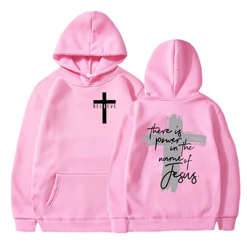 Women/Men Christian Faith Essential Hoodies There Is Power in the Name of Jesus Graphic Hoodie Unisex Cross Faiths Sweatshirts