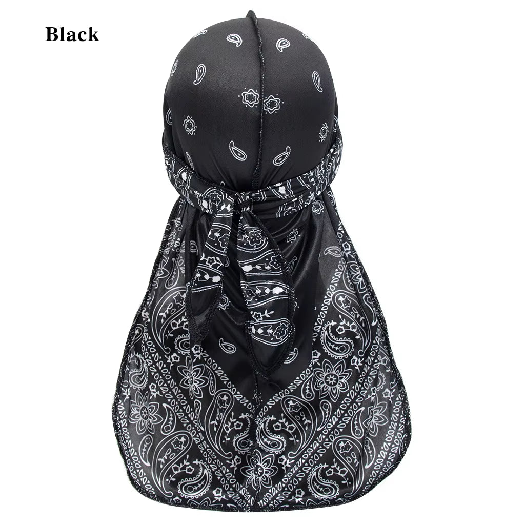 Amoeba Silky Durags Extra Long Tail Colorful 360 Waves Doo Rag for Men Durag Capwide Straps Durag Cap Silky Satin Durag Bandana