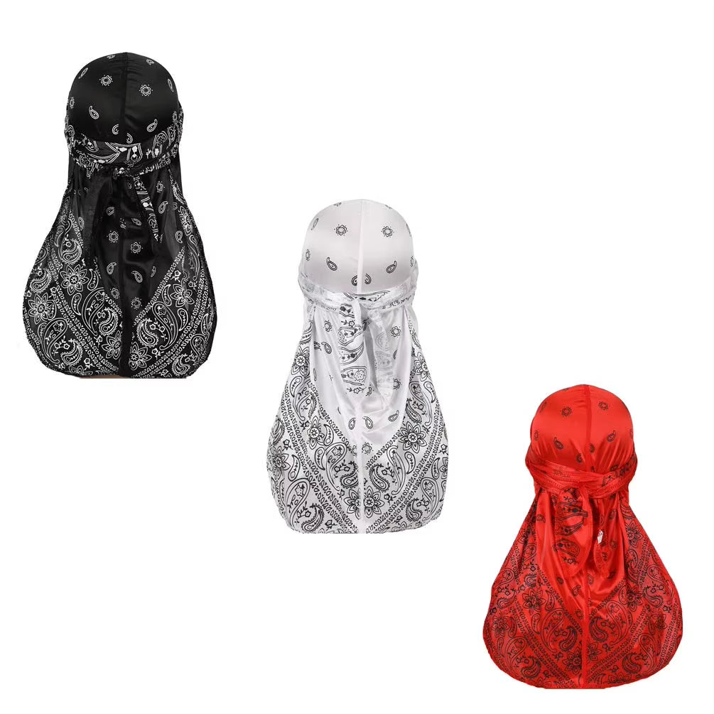 Amoeba Silky Durags Extra Long Tail Colorful 360 Waves Doo Rag for Men Durag Capwide Straps Durag Cap Silky Satin Durag Bandana