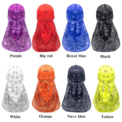 Amoeba Silky Durags Extra Long Tail Colorful 360 Waves Doo Rag for Men Durag Capwide Straps Durag Cap Silky Satin Durag Bandana