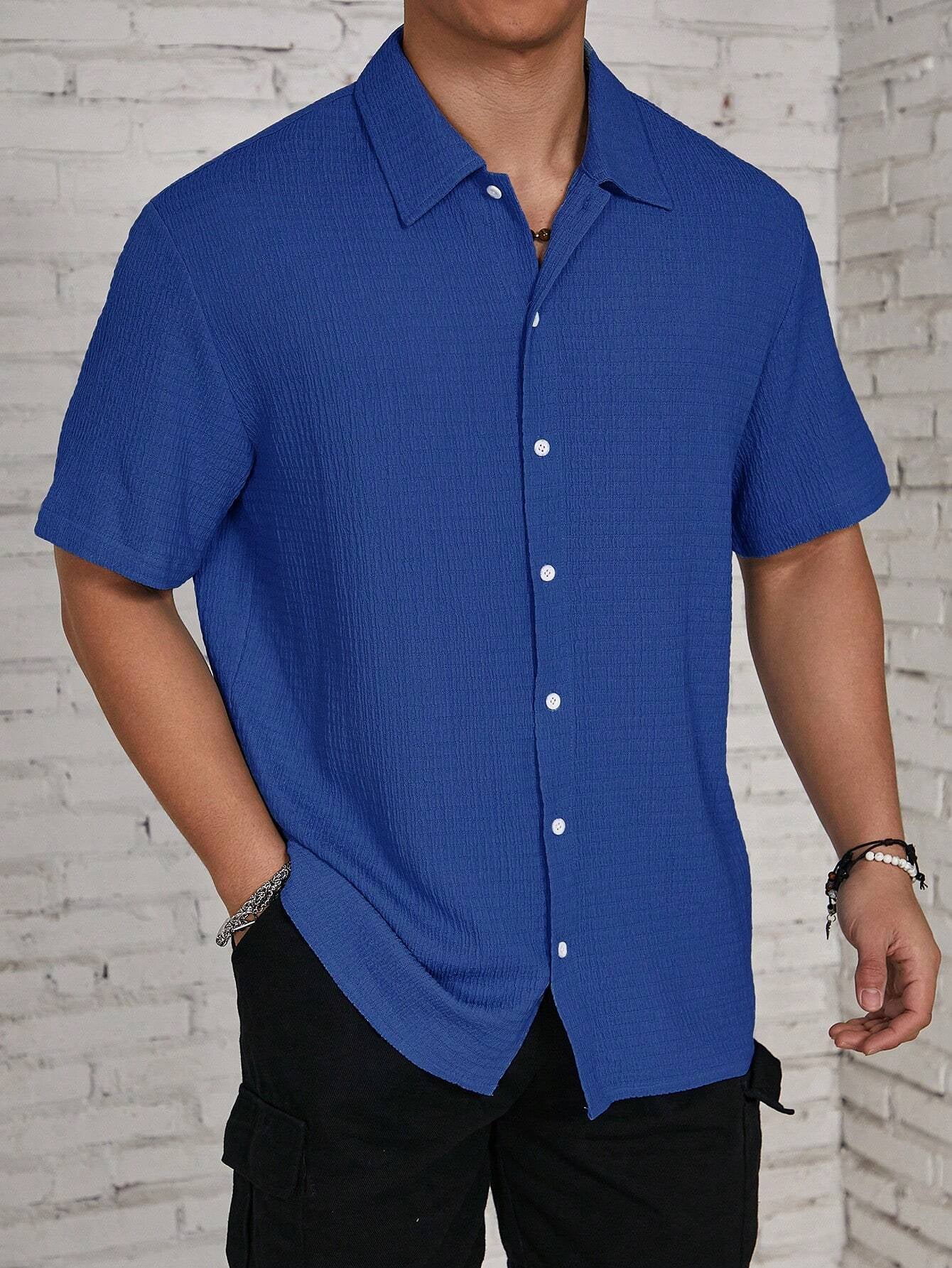 Manfinity Homme Men Casual Solid Textured Button up Shirt