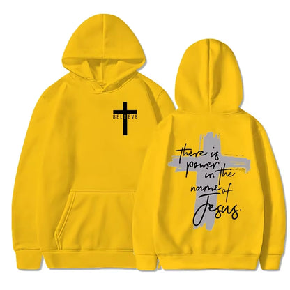 Women/Men Christian Faith Essential Hoodies There Is Power in the Name of Jesus Graphic Hoodie Unisex Cross Faiths Sweatshirts