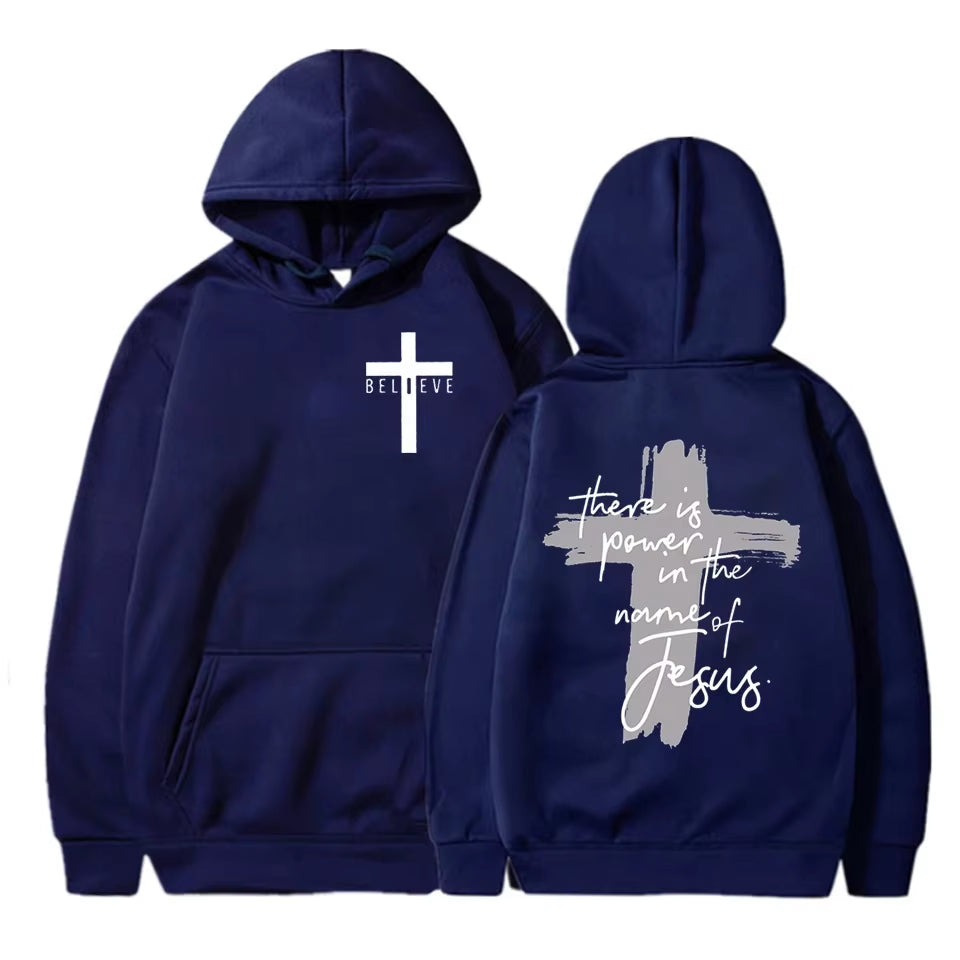 Women/Men Christian Faith Essential Hoodies There Is Power in the Name of Jesus Graphic Hoodie Unisex Cross Faiths Sweatshirts